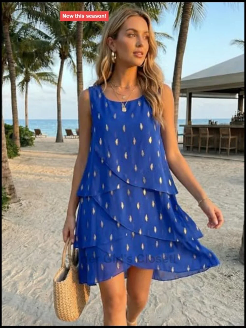 Sleeveless Chiffon Party Dress Foil Print Layered Wedding Guest